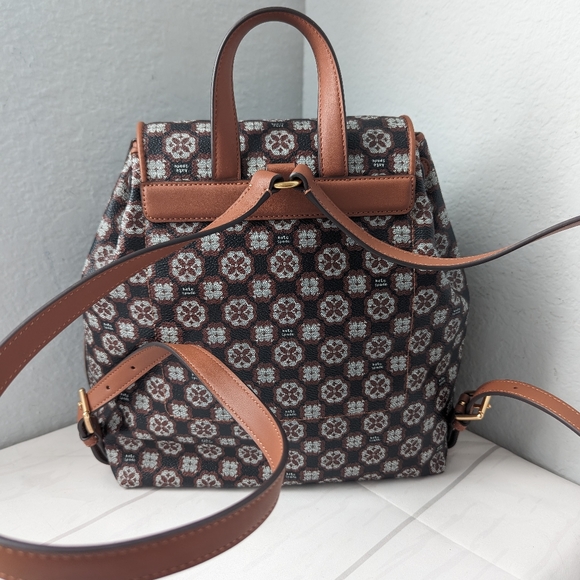 NWT Kate Spade Flower Monogram Coated Canvas Medium Backpack Black Multi - Picture 2 of 4